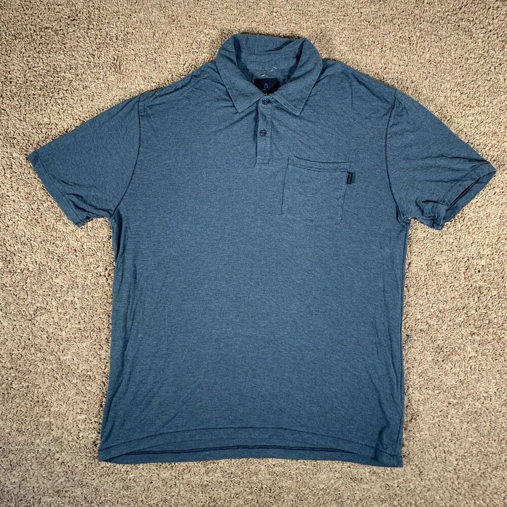 Prana Men's Heathered Blue Polo Shirt Size Large